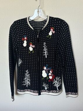 Black Snowman Zip-Up Women’s Sweater Cardigan